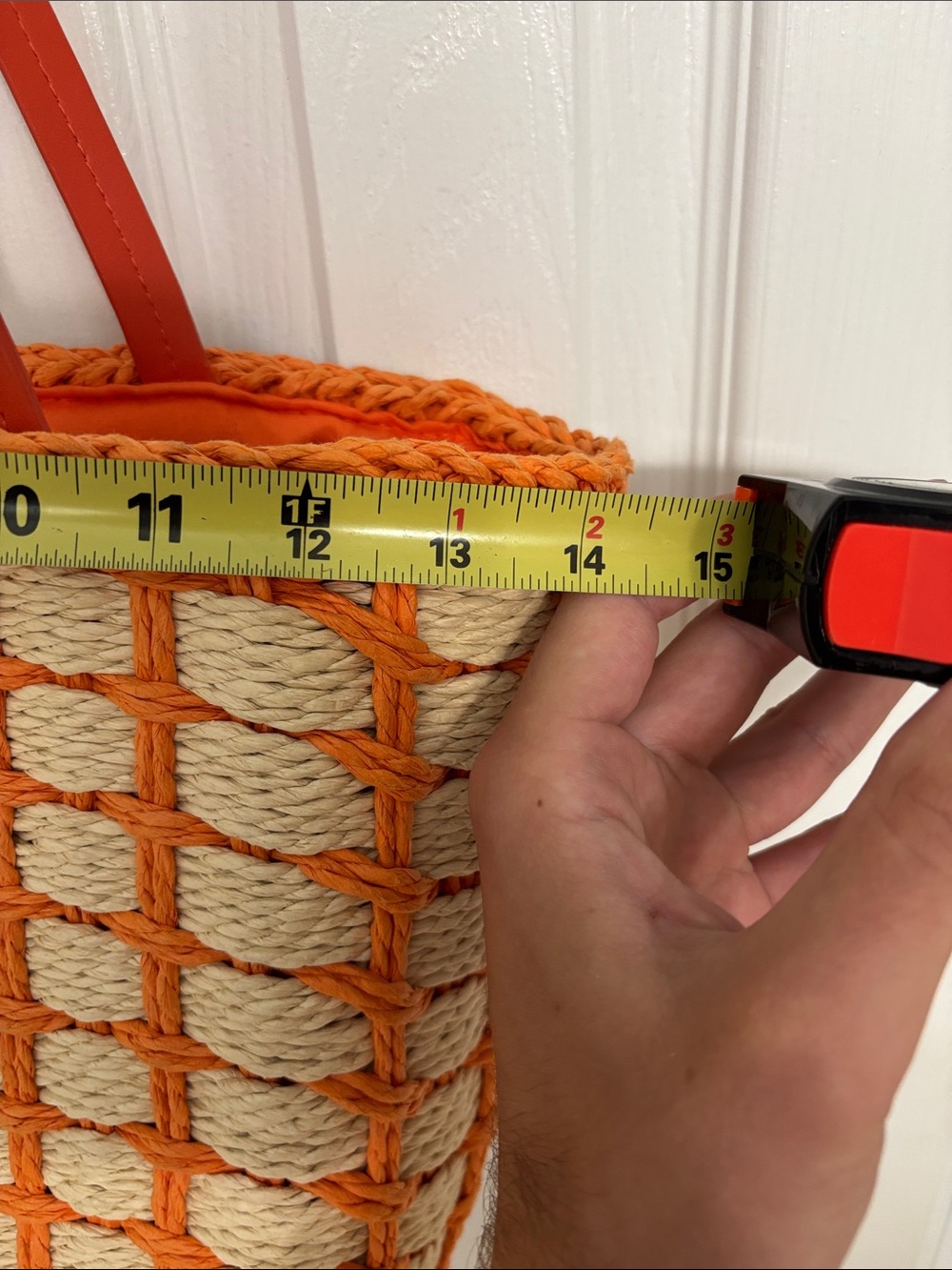Orange and Cream Woven Tote Bag - Women's Beach & Everyday Bag - Picture 5 of 6